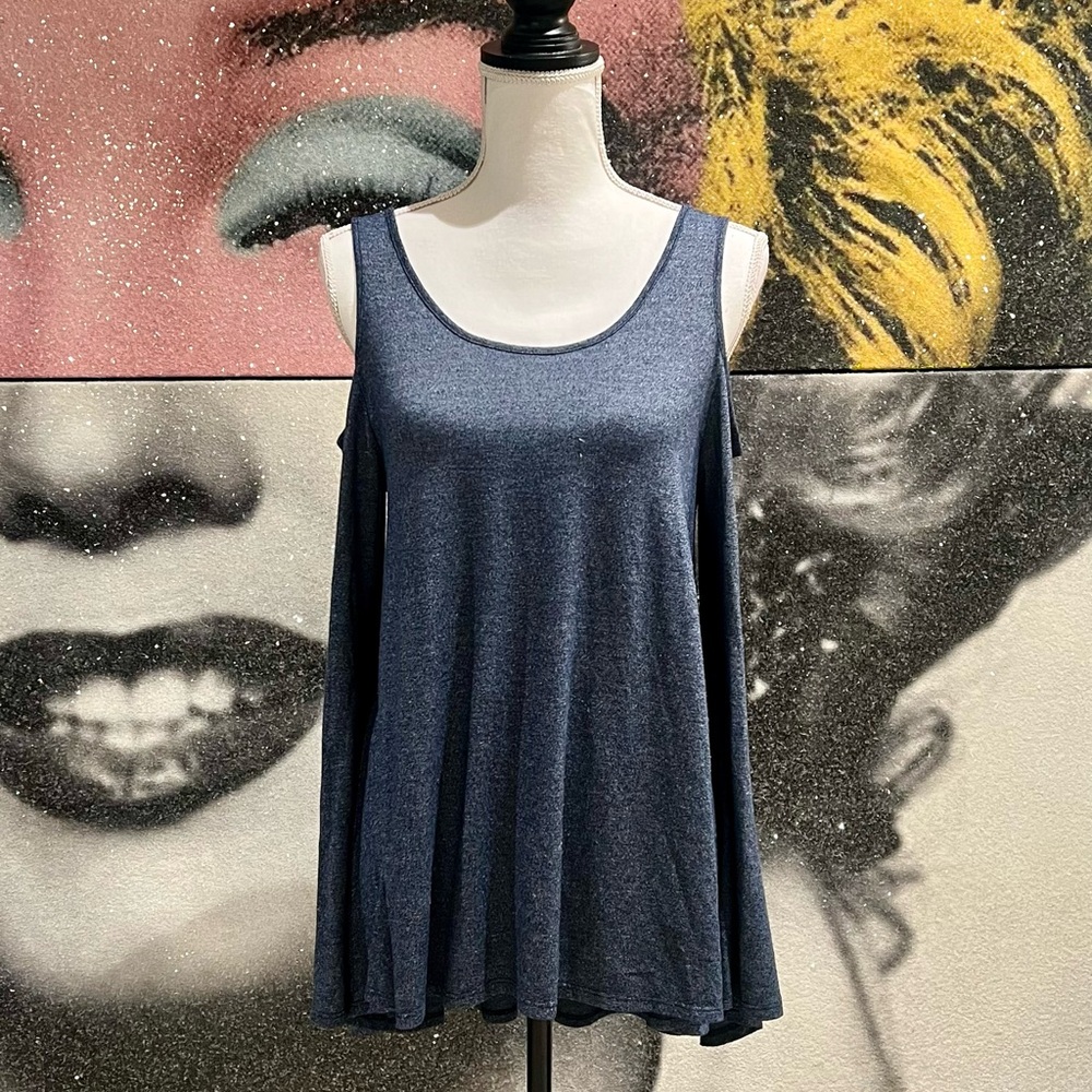 Acemi Women's Bare Shoulder Long Sleeve Top in Heather Blue Sz M
